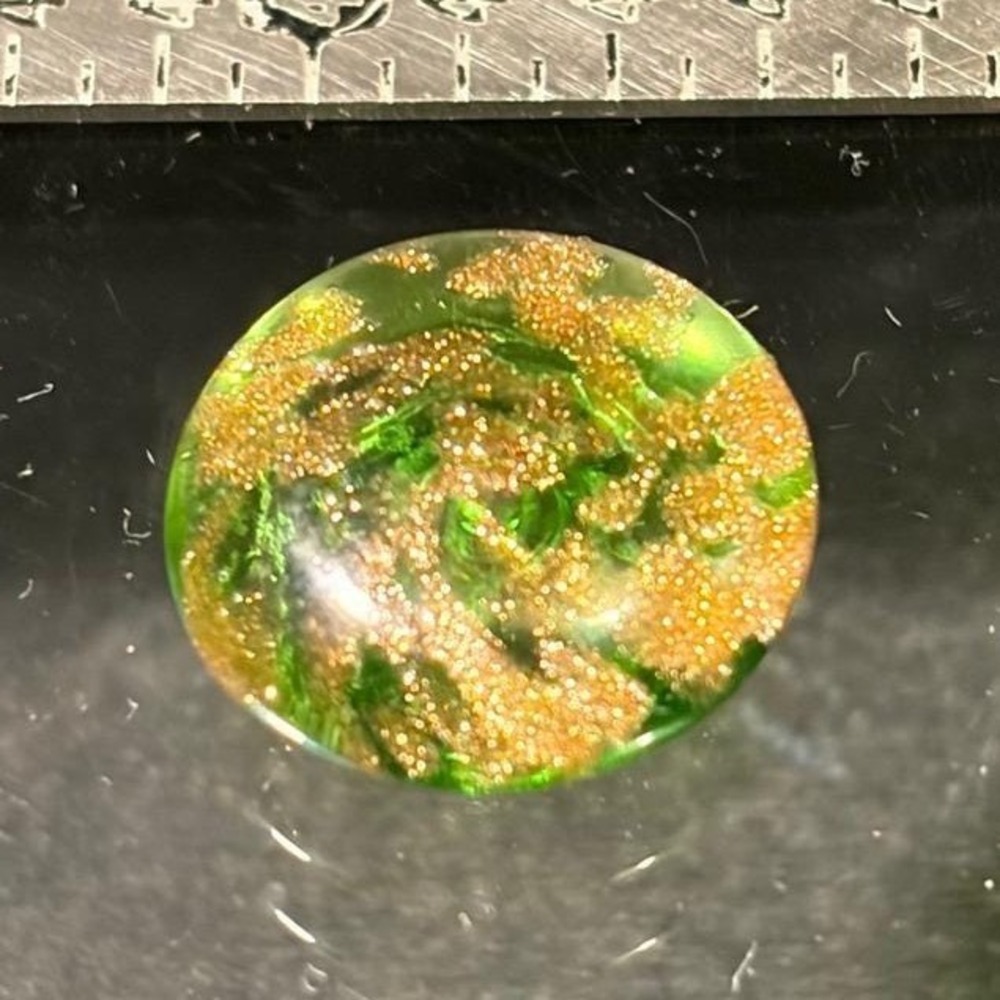 Antique Green Gold Aventurine Glass Cabochon 14mm Round Handcrafted‎ Artisan